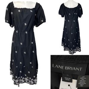 Lane Bryant plus Size 16 black cotton off-shoulder prairie style midi dress